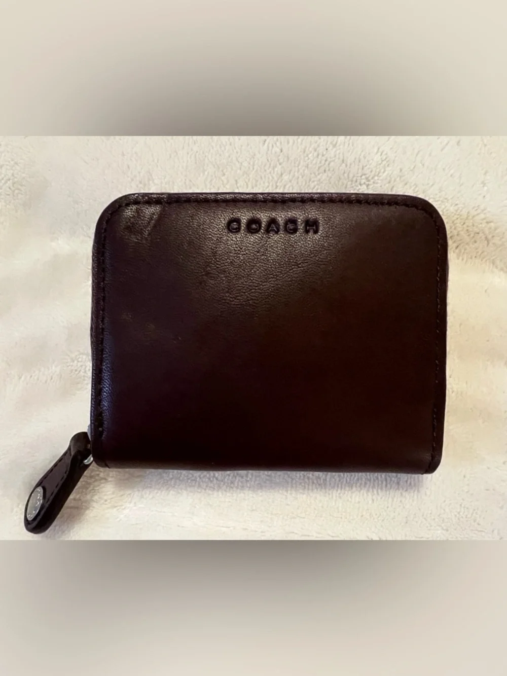 🩷 Coach Vtg Glove Tanned  Mahogany Brown Leather Zip Around  Coin Purse Wallet 💚